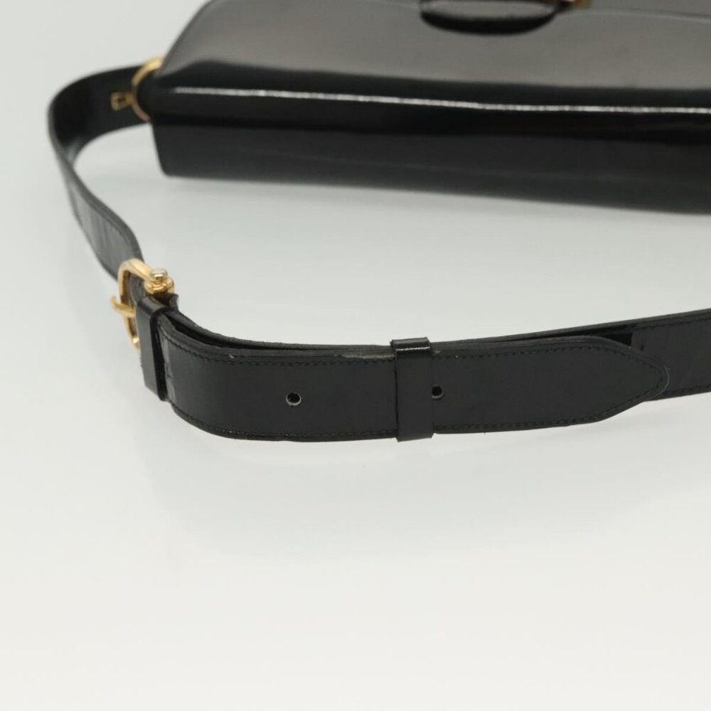 Authentic CELINE Horse Carriage Shoulder Bag Patent leather Black Gold - Picture 15 of 16